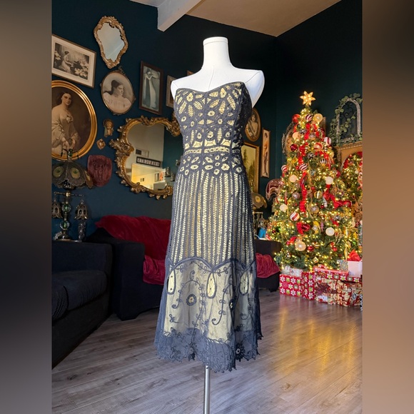 betsey johnson black strapless dress Vintage 80s Betsey Johnson Punk Label Black Lace Strapless Party Dress